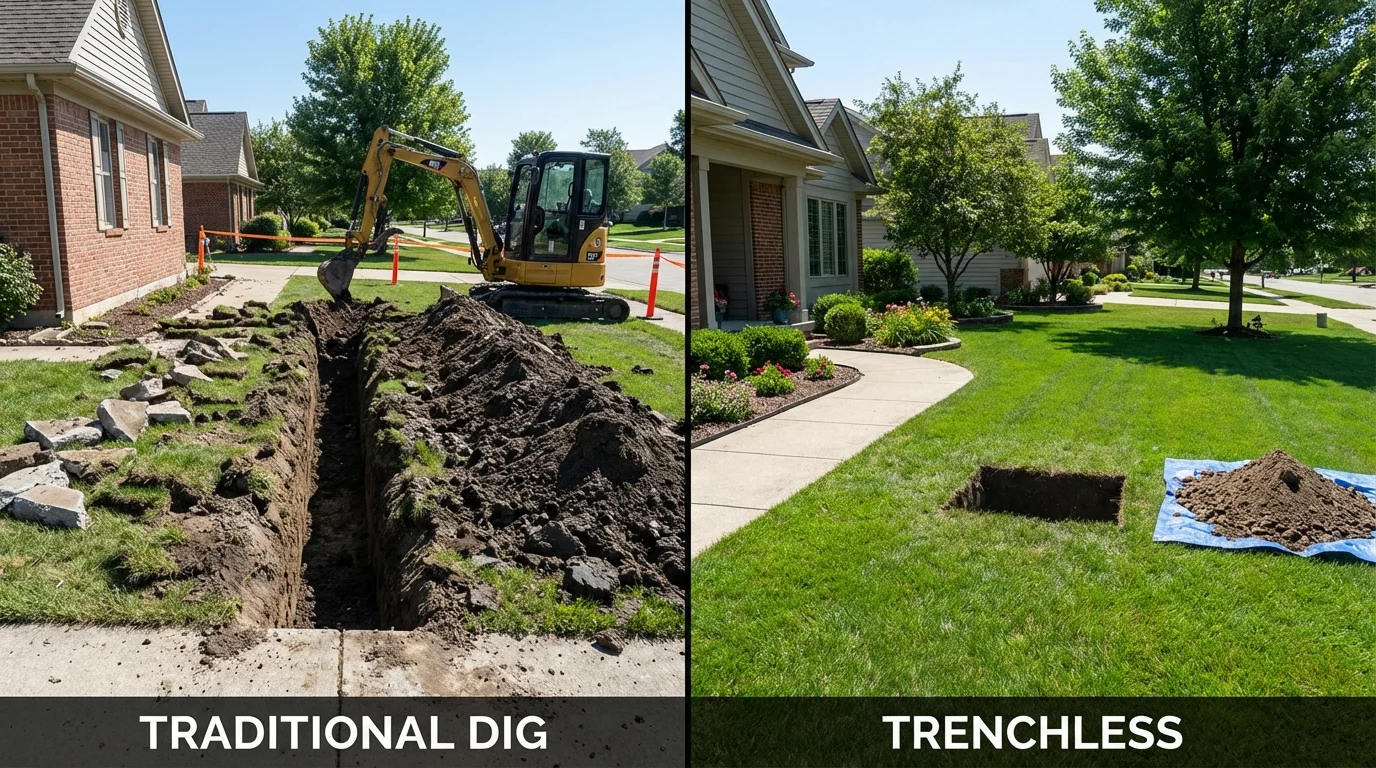 Trenchless sewer repair with minimal yard damage versus traditional excavation in Stuart, IA